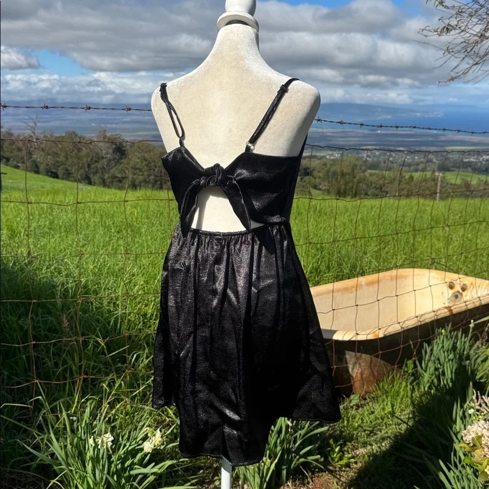 Wild Fable Black Cowl neck Mini Satin Tie Back Slip Dress Y2K M